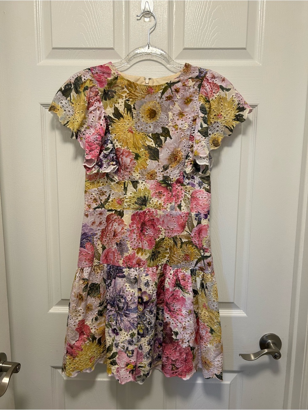Express Floral Eyelet Dress in Pink, Yellow, Green and Purple